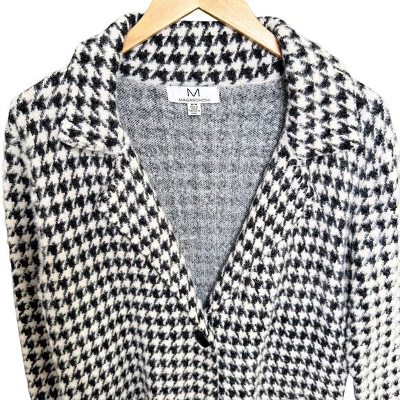 Magaschoni Houndstooth Sweater Coat Faux Fur Medium Black White - Picture 8 of 16
